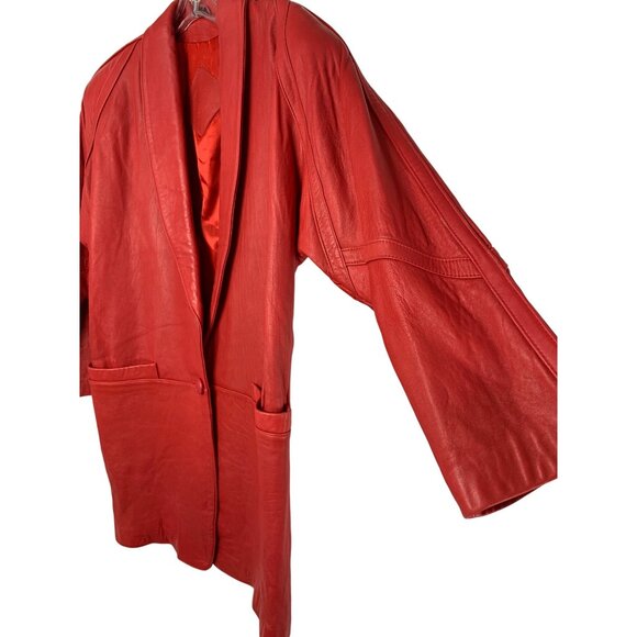 Rare Vintage Jacqueline Ferrar 80s Womens Red Buttery Leather Coat S/M - Picture 10 of 12
